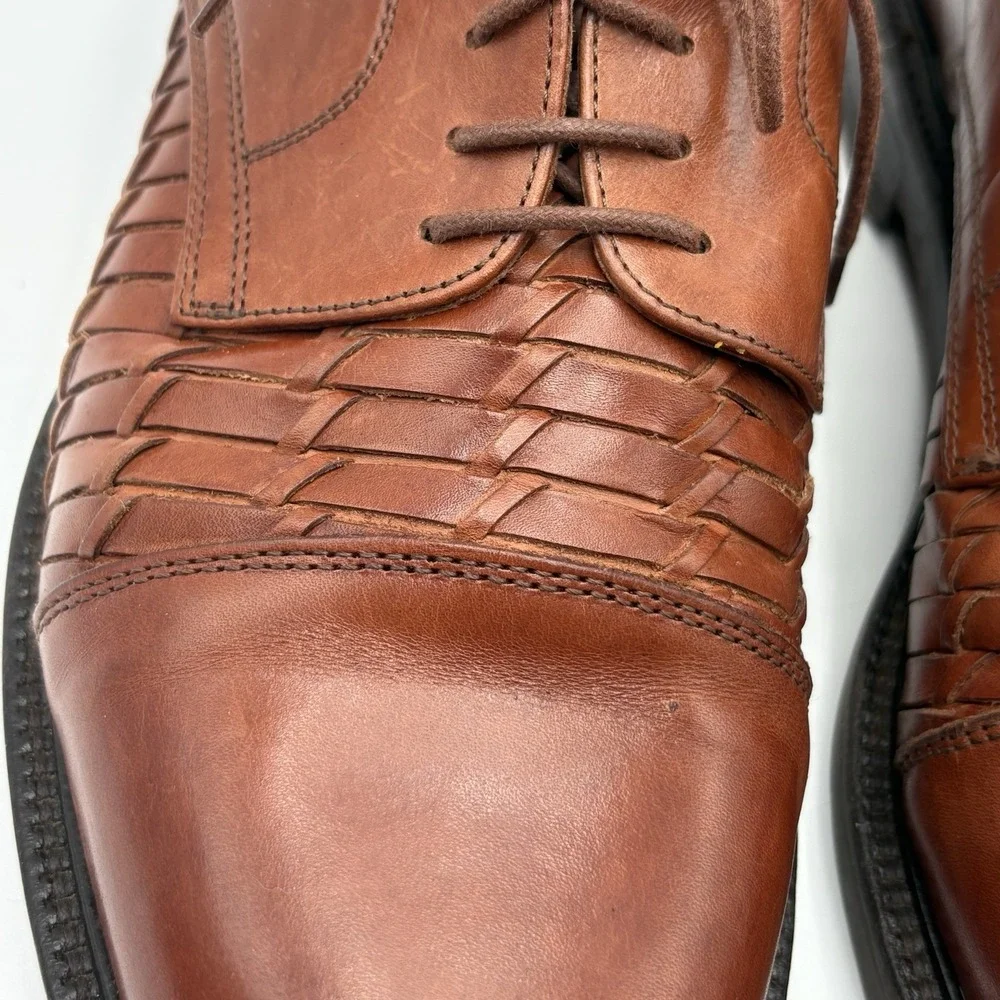 10 M JOHNSTON &‎ MURPHY COGNAC TAN WOVEN LACE-UP OXFORD DRESS SHOES